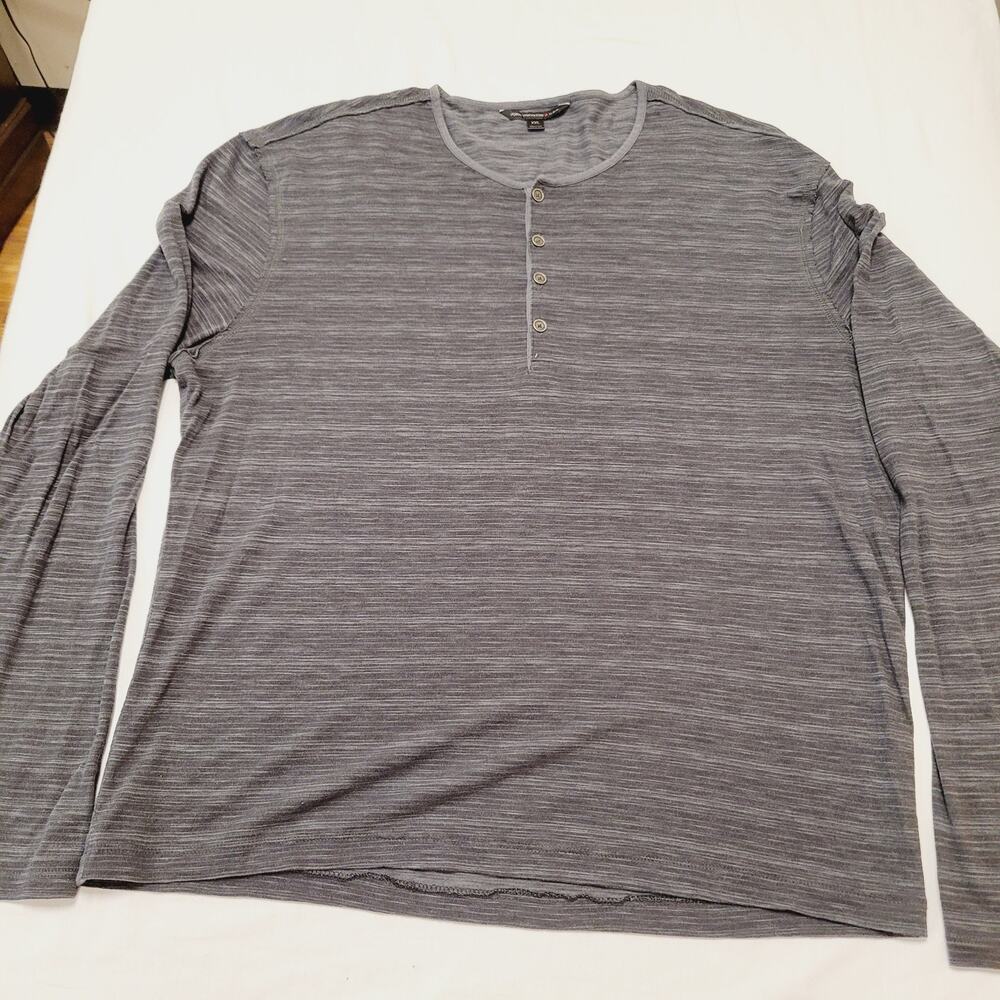 JOHN VARVATOS Henley Shirt Mens XXL Long Sleeve Soft Heather Gray Lightweight